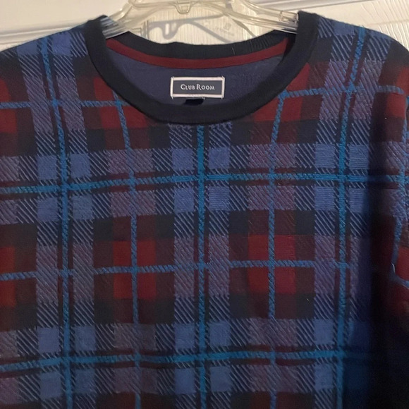 Club Room mens blue plaid merino wool blend sweater size medium - Picture 2 of 7